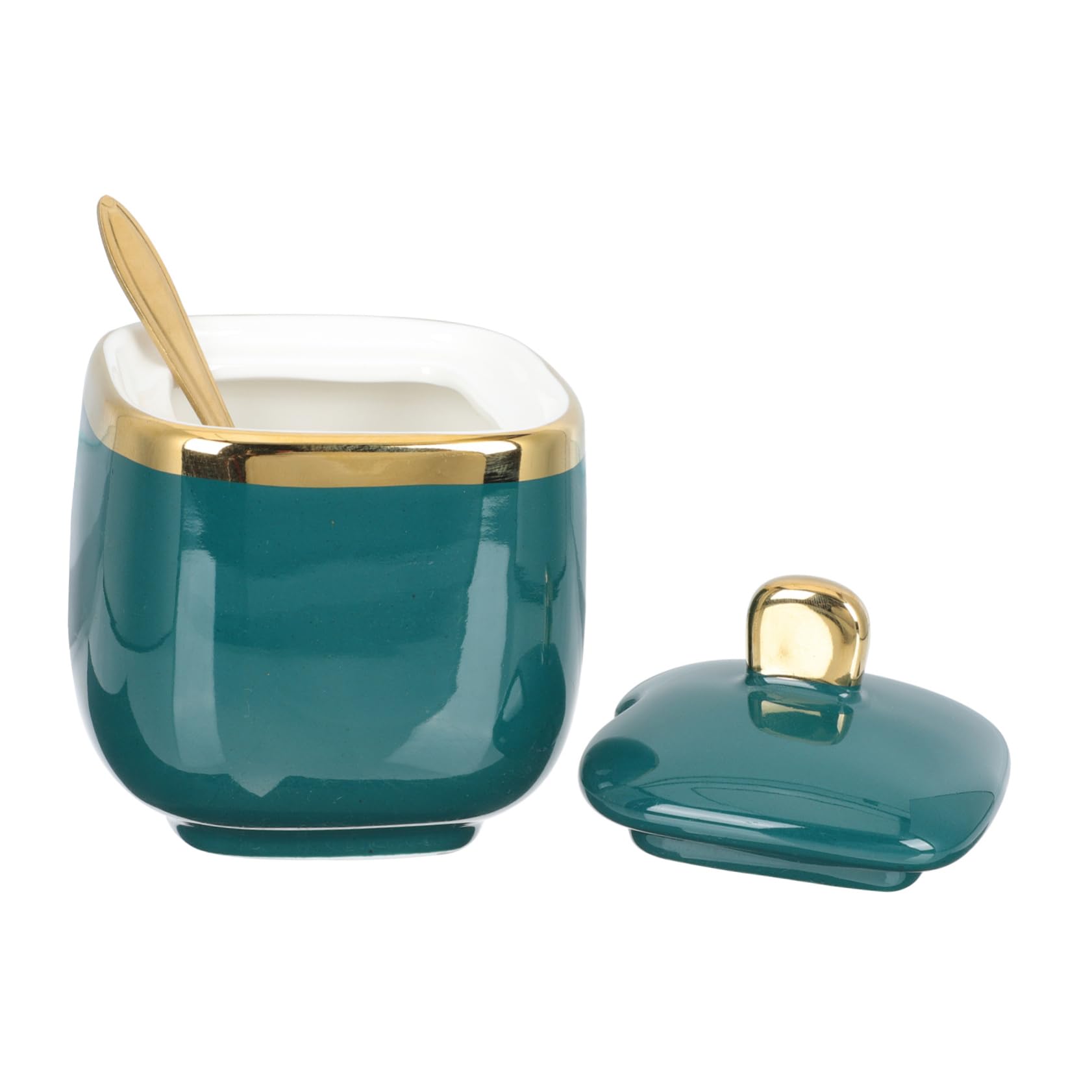HOLIDYOYO 1 Set Spice Jar Sugar Holder Condiments Sauce Container Sugar Spoon Sugar Pourer Sugar Bowl with Lid and Spoon Sugar Bowls Salt Storage Jar Pots Salt Jar Sugar Dish Ceramics Green