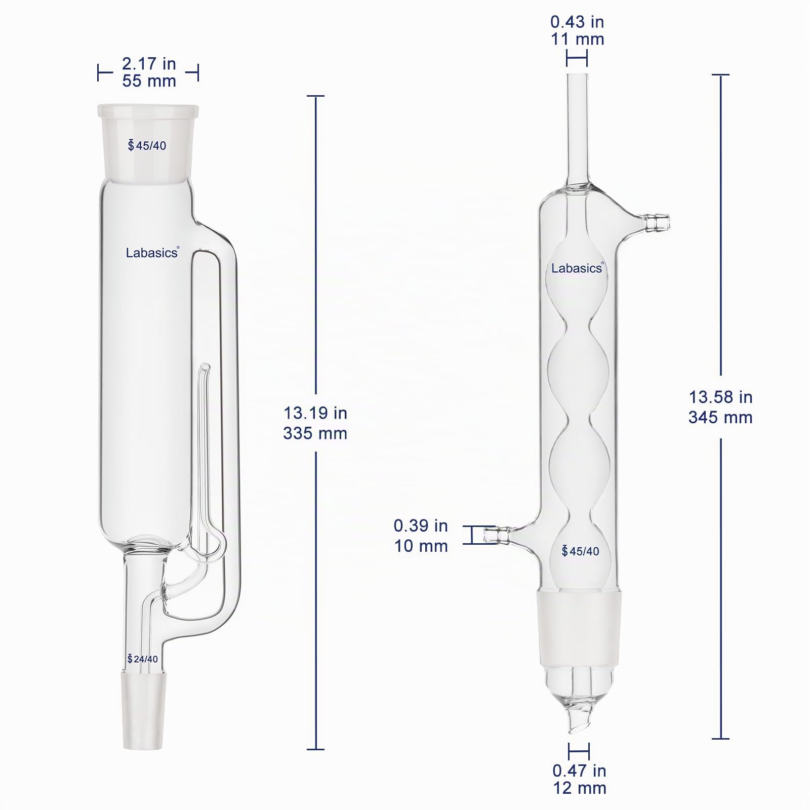Labasics 500 ml Extraktion Apparat vom Typ Soxhlet, Borosilikatglas 45/40 Soxhlet Extraktor mit Allihn Kondensator, 2er-Pack