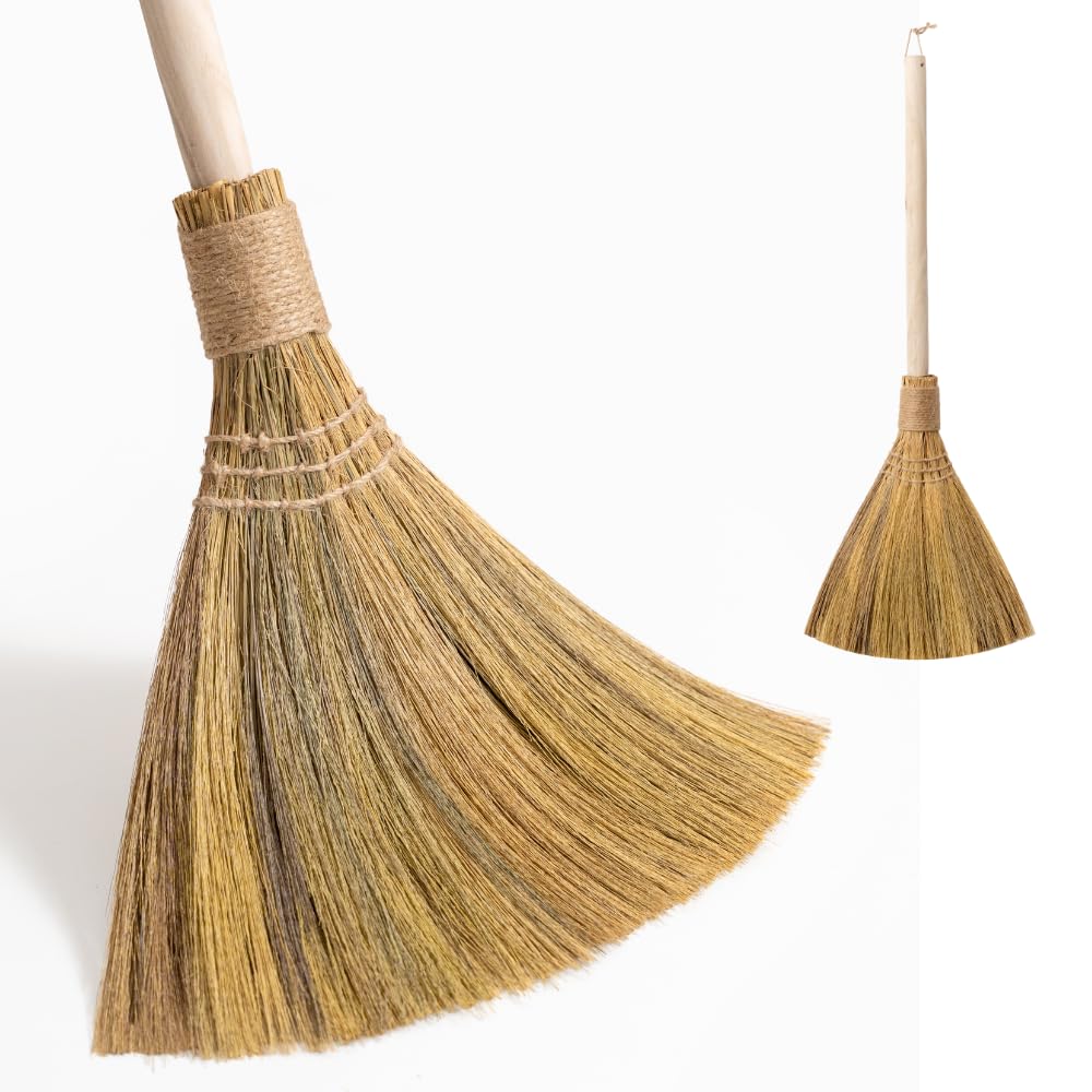 TTS For Home Natural Whisk Sweeping Hand Handle Broom - Brooms for Wedding Jumping Ceremony Halloween DIY Decoration - Vietnamese Straw Soft Broom - 12.2" Width, 28.35" Length