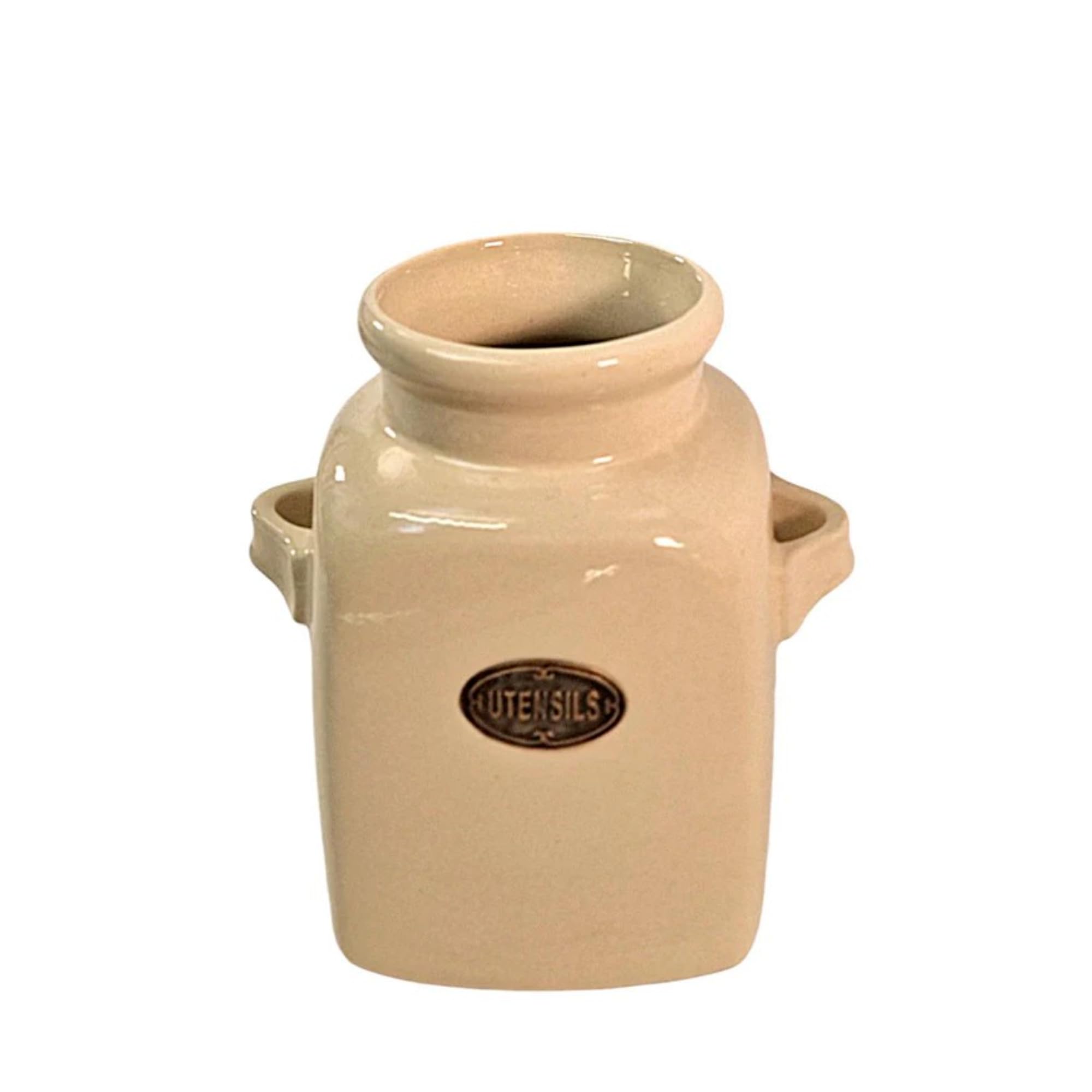 Fyne-Finds Ceramic Cream Utensils Holder Cutlery Storage Pot with Handles Kitchen Organizer Caddy Shelf Sitter
