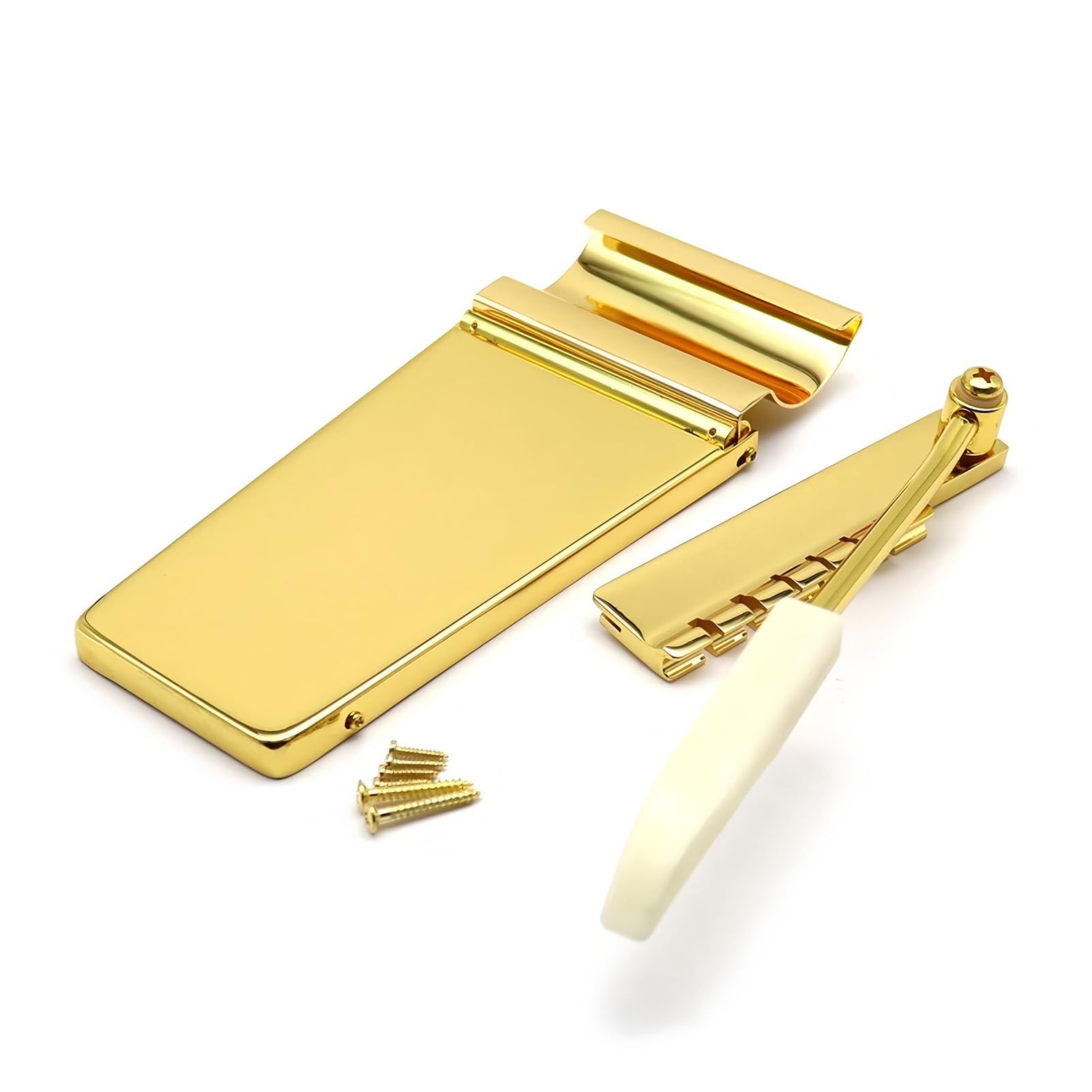 Puente Vibrato para Guitarra, Cordal de Trémolo de Latón Macizo, Puente de Guitarra Eléctrica con Mecanismo de Bloqueo Brazo de Trémolo para Guitarras ES SG Firebird Flying V (GOLD)