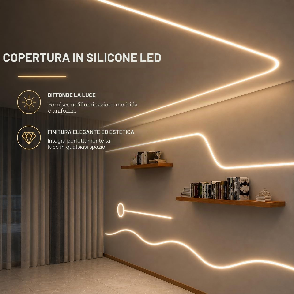 JANDEI - Custodia Flessibile in Silicone 5 Metri Senza Base per Striscia LED, Formato Rettangolare 20 mm x 10 mm. Adatto per Interni, Custodia Bianca (non include striscia LED)