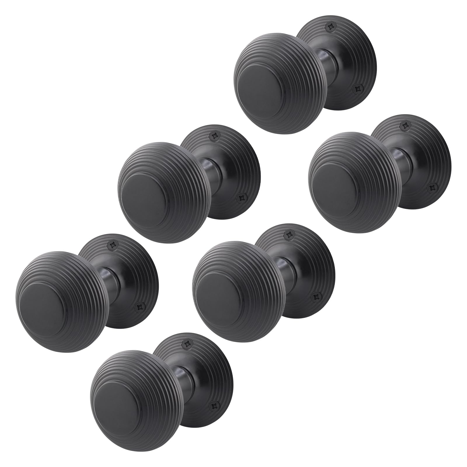 Eai Matt Black Beehive Reeded Black Door Knobs | 3 Pairs Of Mortice Knobs (55Mm) For Internal Doors