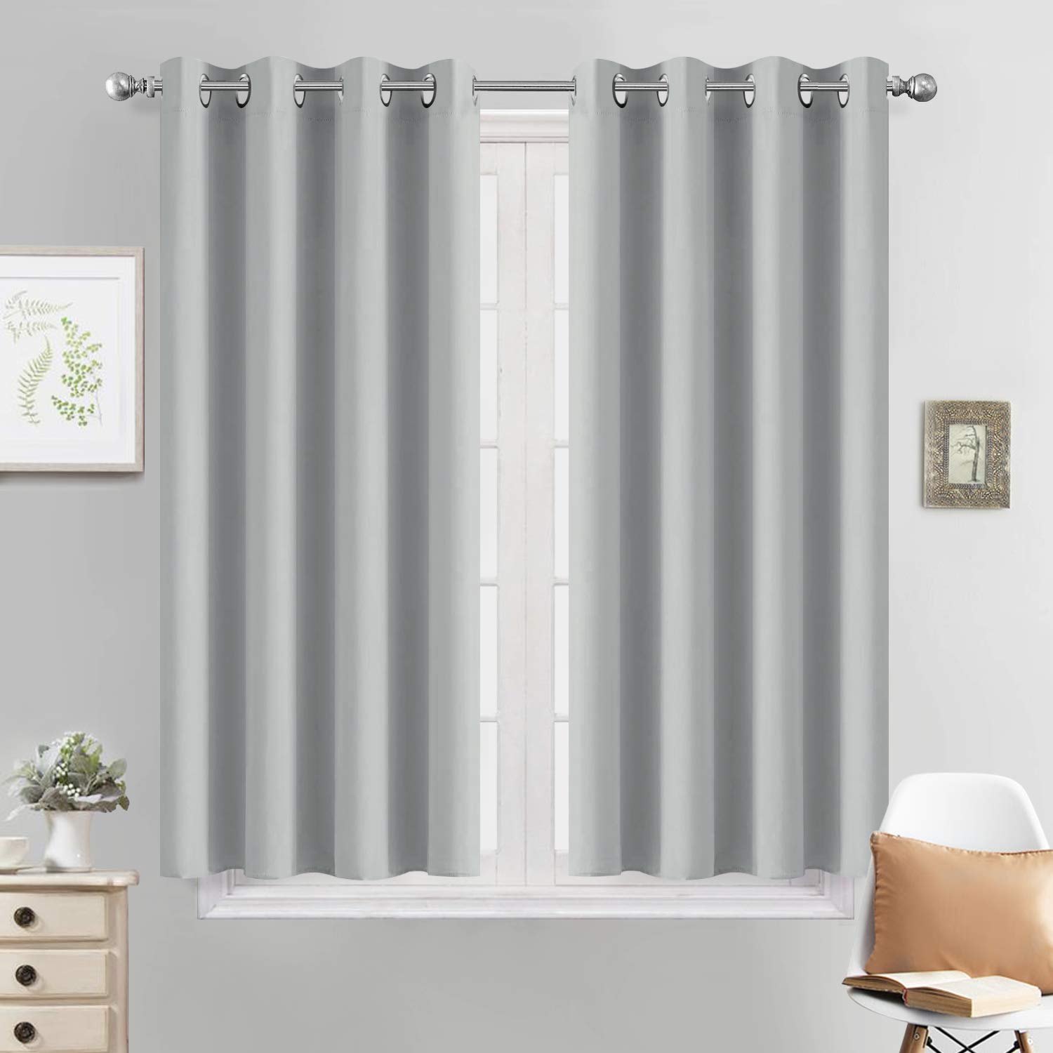 Yakamok Blackout Curtains Room Darkening Thermal Insulated with Grommet Window Drapes for Bedroom, 52 x 45 inch,Light Grey, 2 Panels — image 1