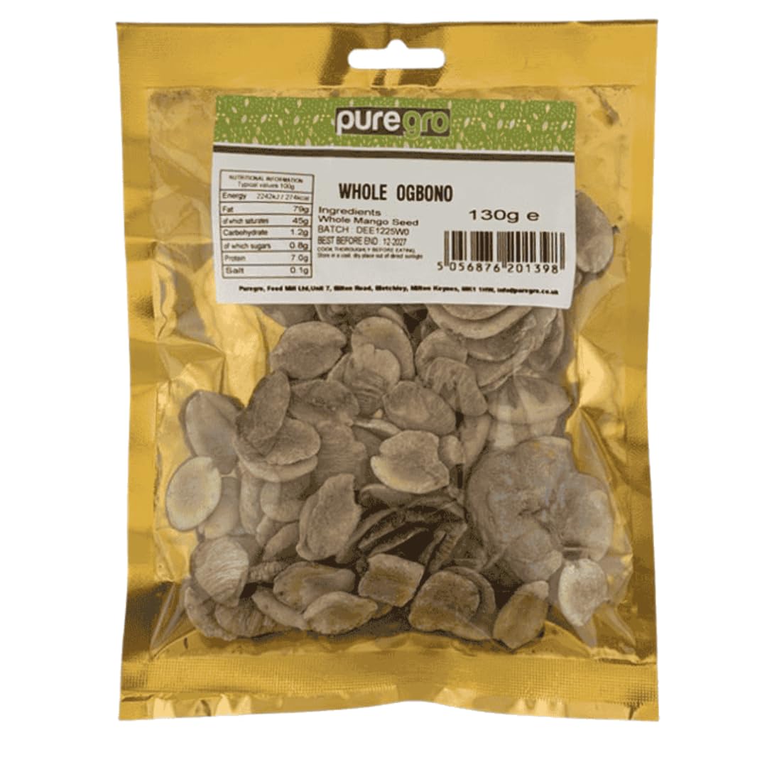 Puregro Whole Ogbono 130g | Whole African Mango Seeds | Traditional West African Ingredient | Ideal for Ogbono Soup, Stews and Authentic African Cooking | Pantry Staple