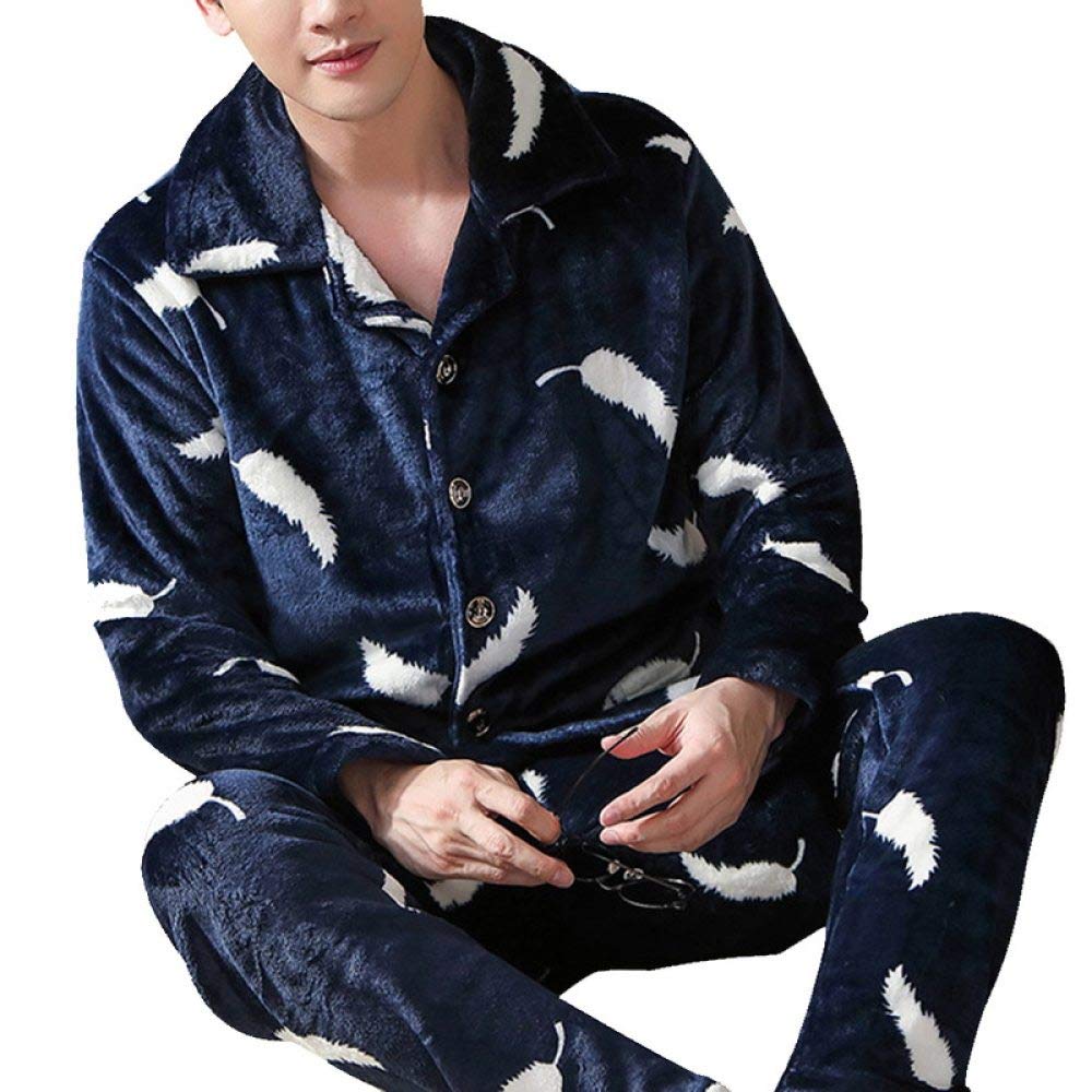 Pigiama da Uomo Intero Set,Pigiama Uomo Caldo Pigiama Uomo Flanella Inverno Spessa Pigiama Set Spessa Manica Lunga Pijama Casual Pigiama Corallo Pile Suits 3XL