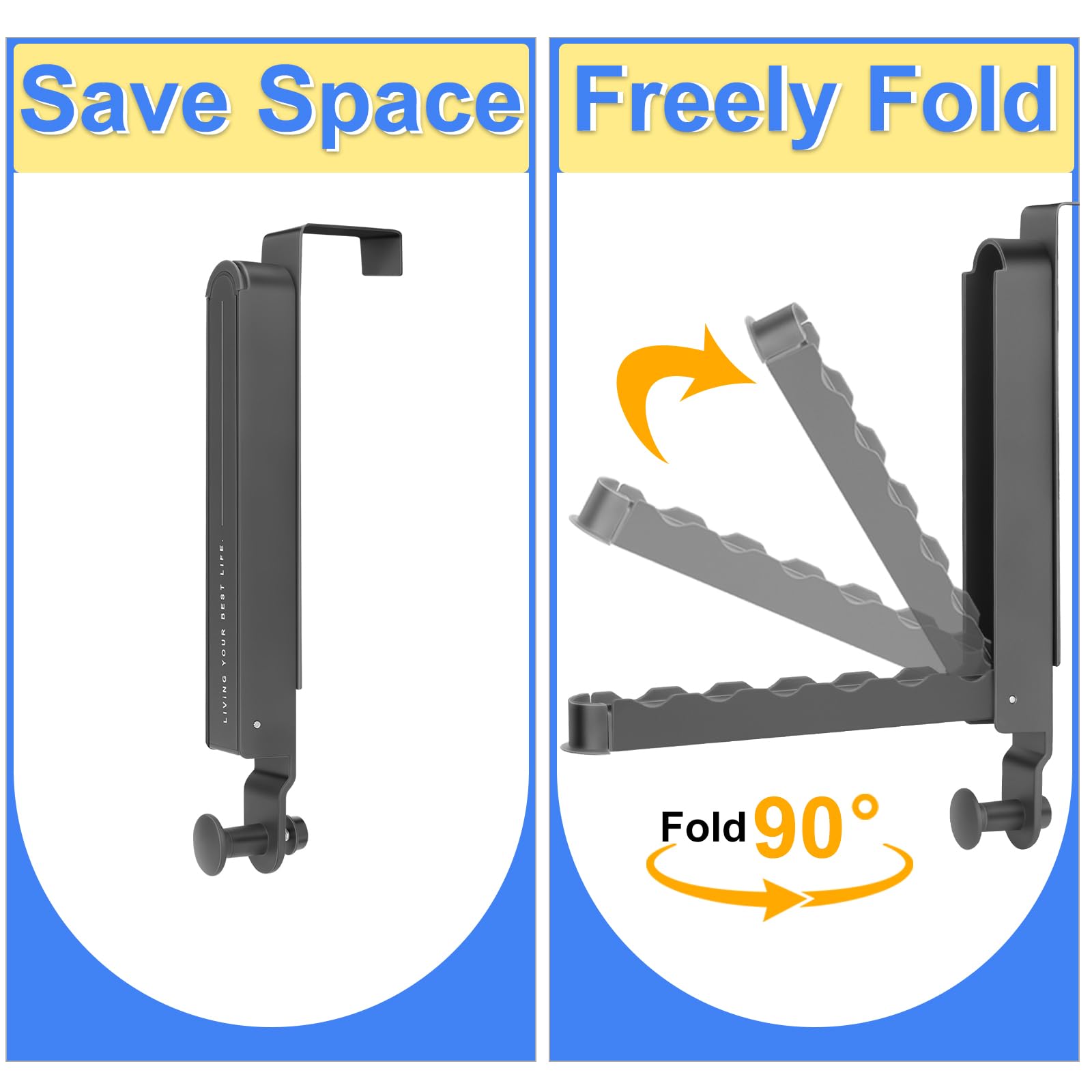 Black Foldable Over Door Clothes Hanger - Metal Drying Rack with Towel Racks for Laundry - Bathroom Door Hanger, 1 Pack