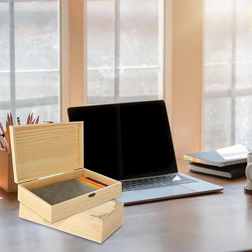 Miniatura 7 de Paquete de 2 cajas de madera sin terminar con tapa con bisagras, caja de almacenamiento de madera sin terminar de 12 x 7 x 3 pulgadas, caja de