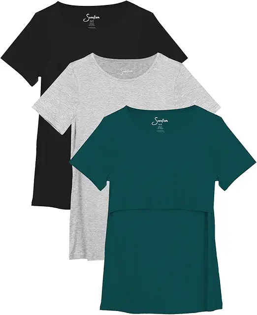 Lot de 3 T-Shirts d'Allaitement Manches Courtes Été pour Femmes Enceintes et Postpartum