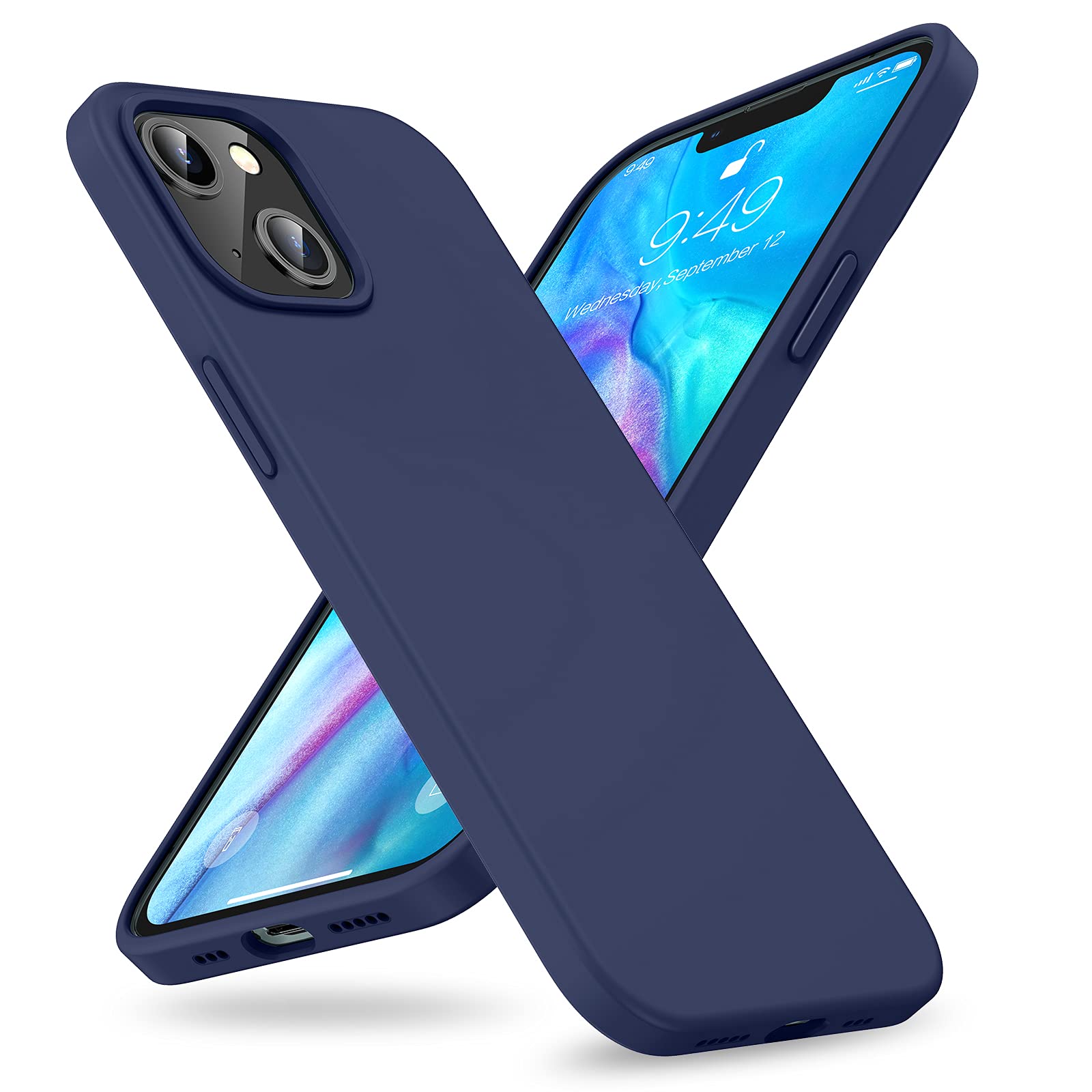 Qbool Liquid Silicone Case Compatible with iPhone 13 [6.1 inch]，Ultra Slim Protective Bumper Case with Full Body Cover Anti-Scratch Microfiber Lining (Blue)