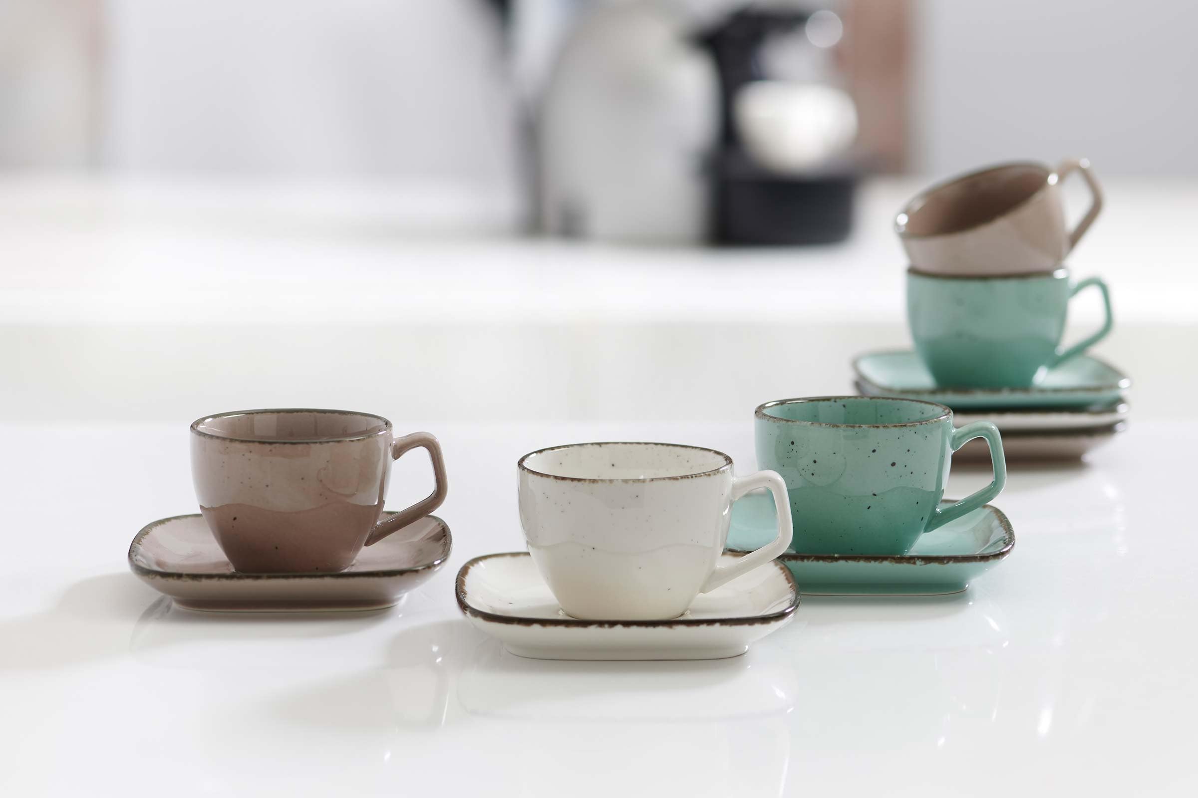 Ritzenhoff & Breker Casa Espresso-Set 12-teilig, Espressotassen (80 ml) mit Untertassen (10 cm) für 6 Personen, Charmanter Vintage-Look mit Unikat-Charakter, Porzellan, Gemischt