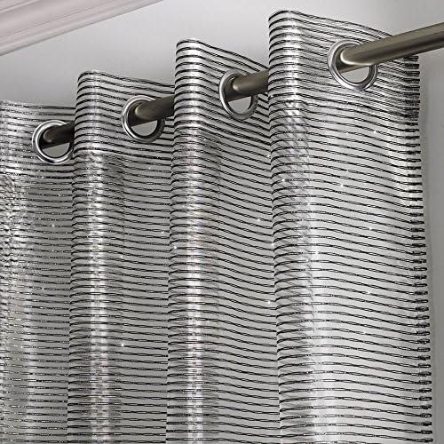 Atlanta Sparkle Stripe Voile Curtain, Eyelet Panel, Ring Top Sheer Curtains, Embroidered Glitter Striped Detail, Black, Grey, 56" x 72"