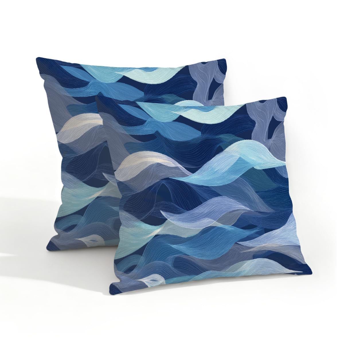 Outdoor Pillow Covers Waterproof Pillowcases 18x18in Set of 2 Modern Ocean Waves Lines Decorative Throw Cushion Case for Couch Sofa Garden Patio Furniture