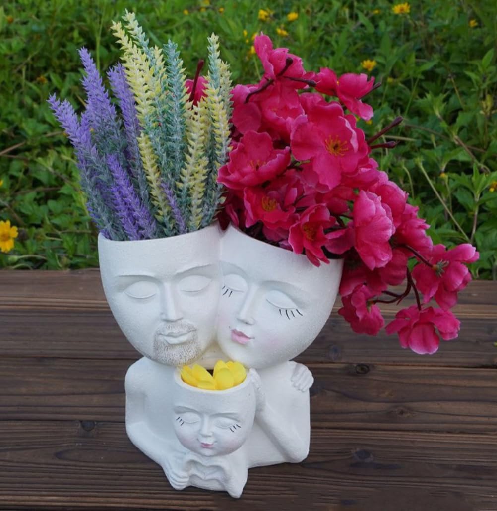 Head Planter Face Pots for Plants, Family Face Planters Novelty Face Vase, Unique Flower Pots Decorative Plant Planters for Indoor Outdoor Home Garden Succulents Cactus,A