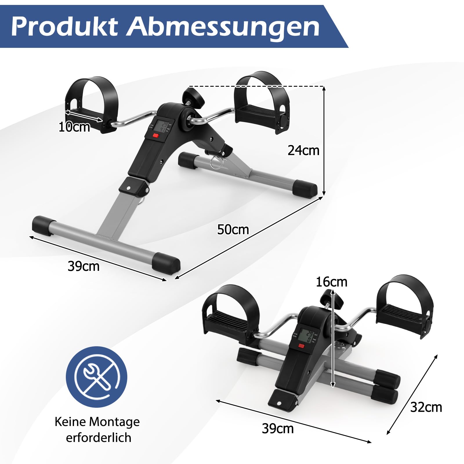 COSTWAY Pedaltrainer für Senioren, Arm und Beintrainer klappbar mit verstellbarem Widerstand & LCD-Display, Mini Heimtrainer unter dem Schreibtisch, Bewegungstrainer für Zuhause & Büro