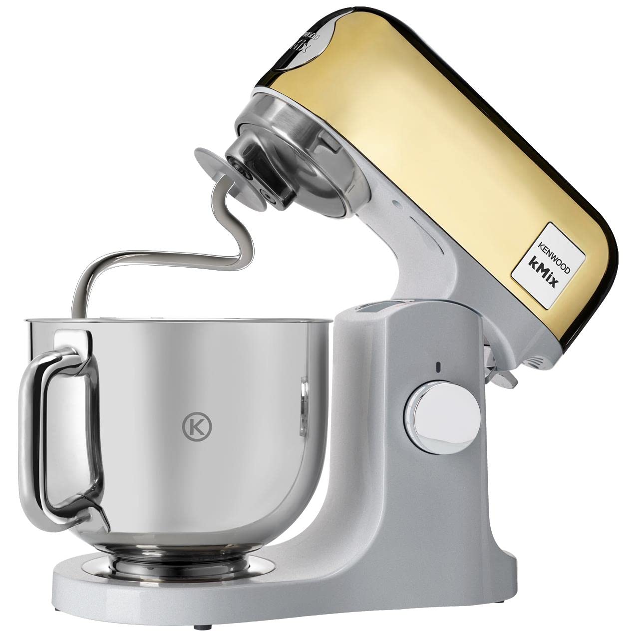 Kenwood kMix Editions KMX760AYG, Planetero con cuenco 5L de acero inoxidable, Amasadora con sistema de seguridad, carcasa de metal, incluye 3 piezas y parabrisas, 1000 W, oro