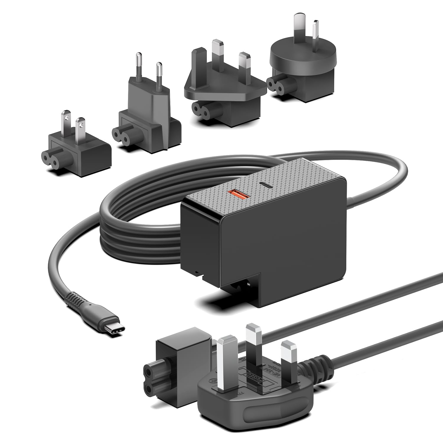 100W USB C Fast Charger, HKY USB-C USB-A 3 Ports Charger Power Adapter for MacBook Pro/Air, iPad, iPhone, Surface Pro 11 Laptop 7, Dell XPS 15 17 HP ASUS UX482 Lenovo IdeaPad Flex 3 4 Travel Plugs