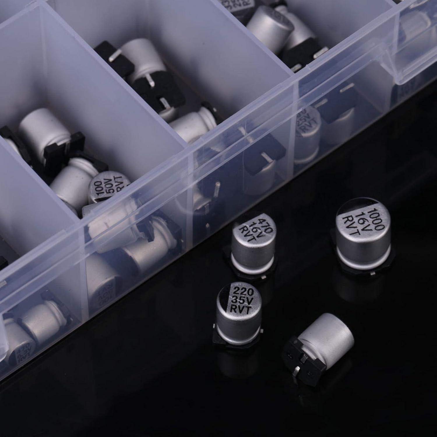 400pcs SMD Aluminum Electrolytic Capacitor Assorted Kit,1uF - 1000uF 24 Values,with Box,for Electronic Applications,DIY Accessory