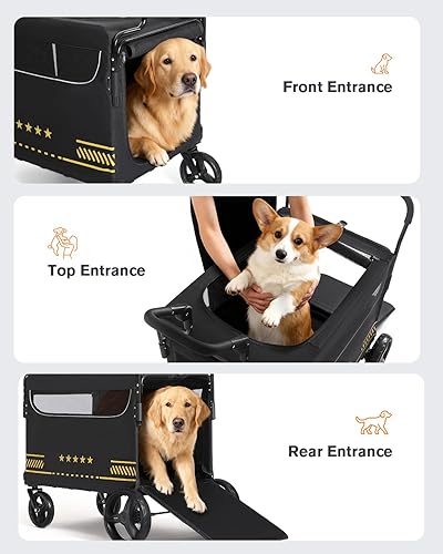 Miniatura 7 de All Terrain Pet Stroller for Medium & Large Dogs with Ramp, Foldable Dog Stroller with Brakes, 3 Entrances, Dual Adjustable Handles with Reversible