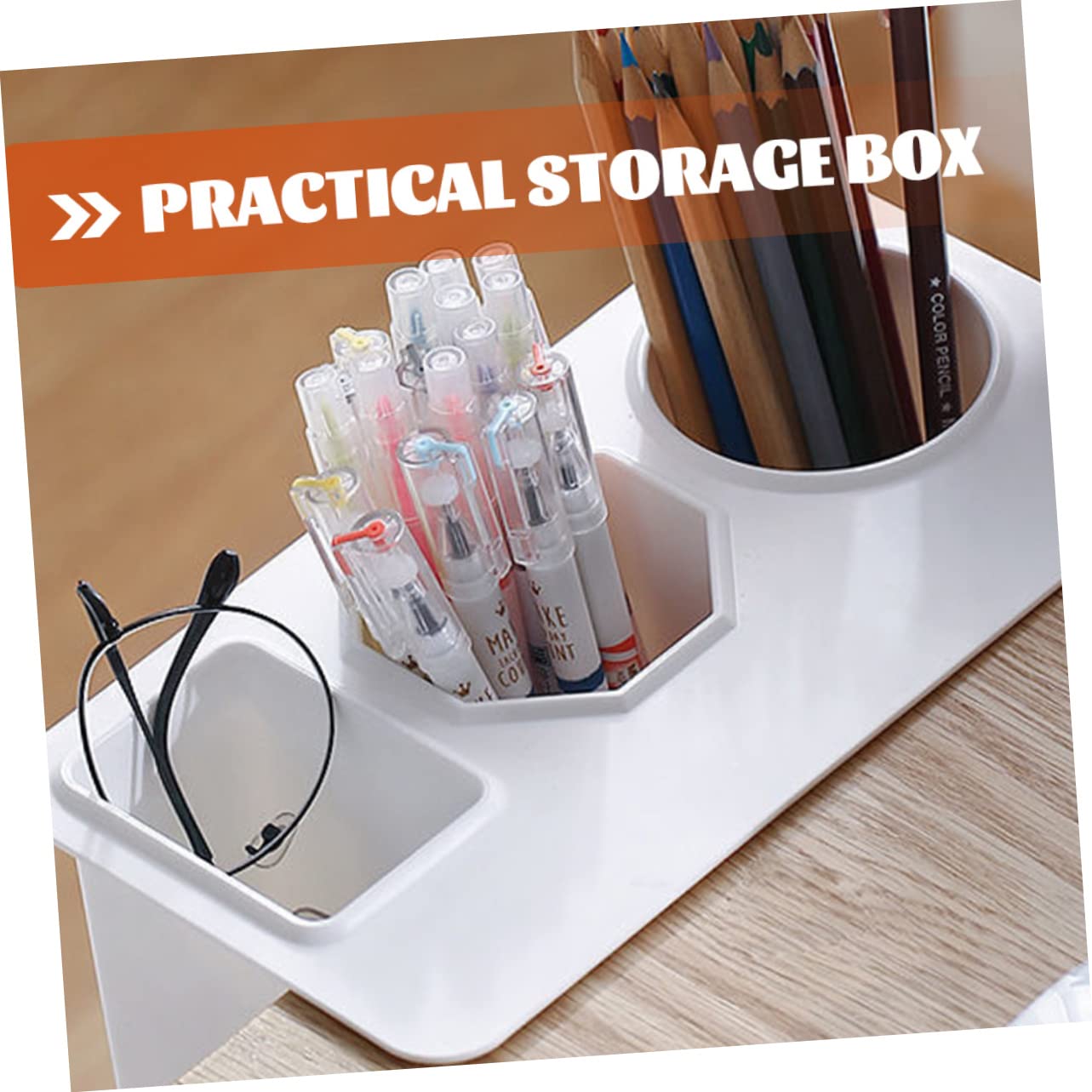 Portapenne da Scrivania a 3 Scomparti, 2 Pezzi, Plastico Bianco | Cassetti, Pulizia Facile, Design Semplice ed Elegante, Uso Versatile per Professionisti