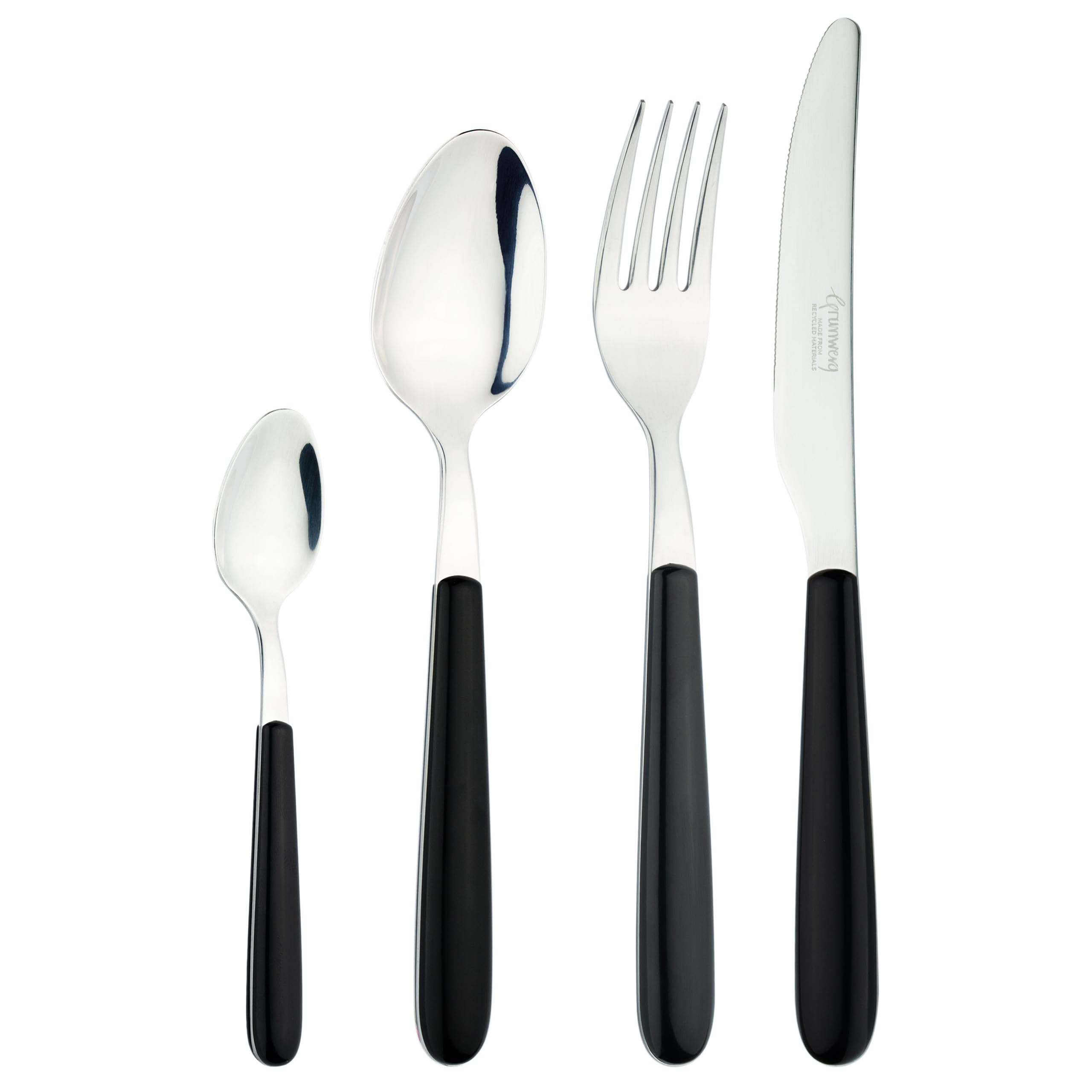 Grunwerg Greenworks 24 Piece Boxed Cutlery Set, Recycled Plastic, Eco-Friendly, Furnace Black, Oven Black