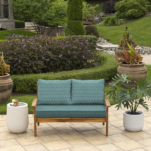 Image of Arden Outdoor Loveseat Cushion Set, 48 x 24, Rain-Proof, Fade Resistant, Cushion Set for Couch, Bench, and Swing Alana Tile