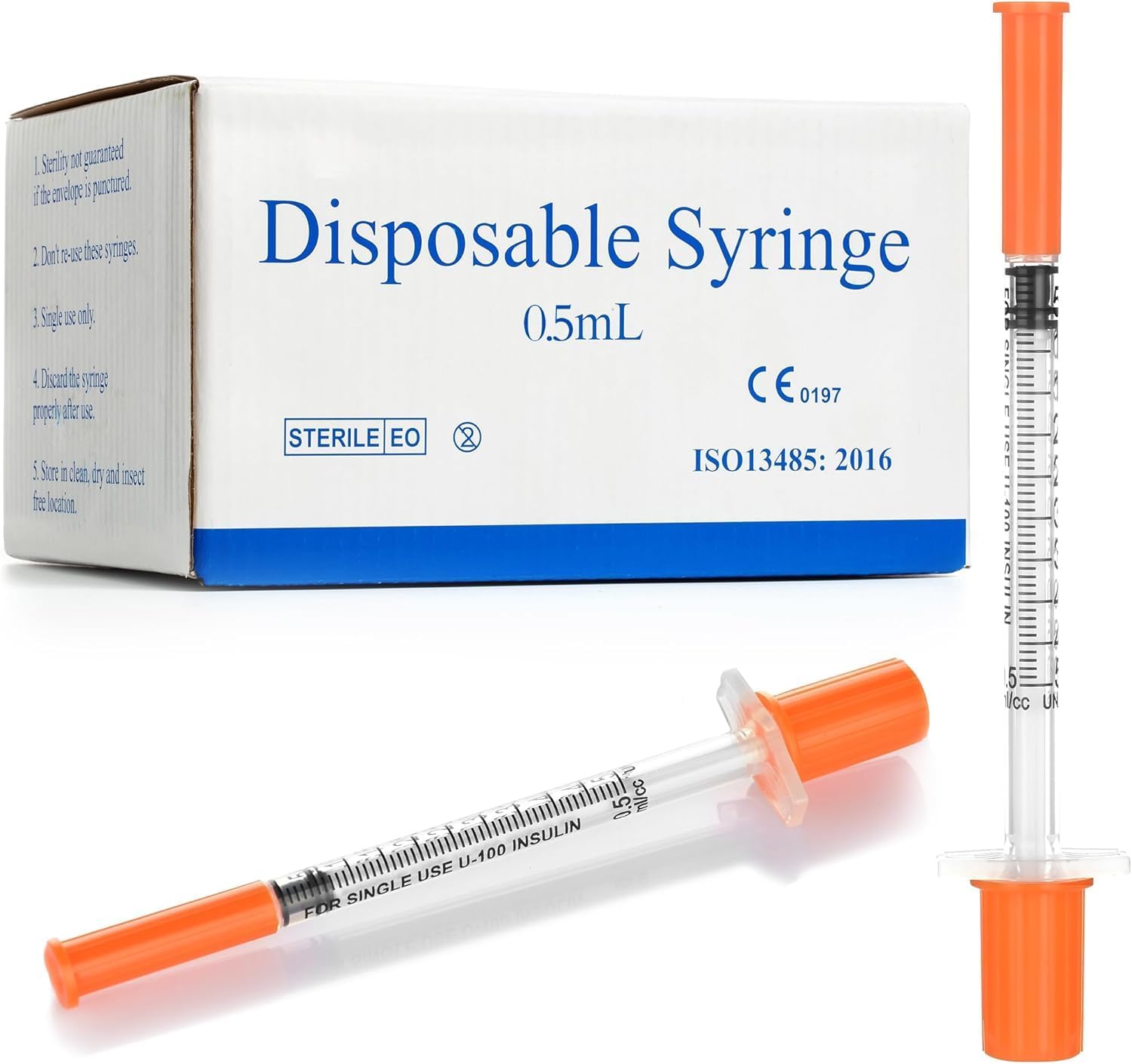 Pet Veterinary Syringes, 1/2cc, 29G x 1/2", Sterile, Single Use, 100 Count