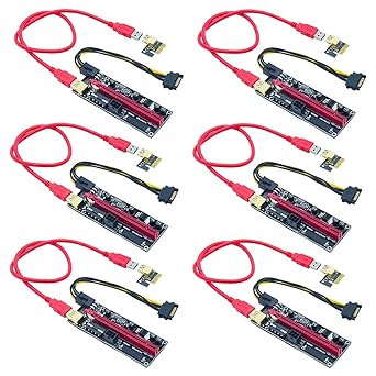 ELECTROBOT PCI-E Riser Express Cable Version 009S 16x to 1x Graphics Extension GPU Extender with 3 Power Connectors Slots 60 cm USB 3.0 Cable - Red (Pack Of 6)