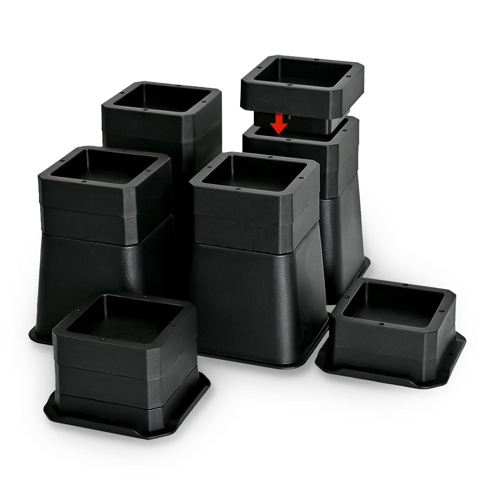 shouwuhho 20 rialzi regolabili per letto, 3, 7,5 o 15,2 cm, resistenti, alzate per mobili, elevazione in altezze 1, 2, 3, 4, 5, 15 cm, per divano, tavolo, sedia, sollevatori fino a 2,7 kg, nero