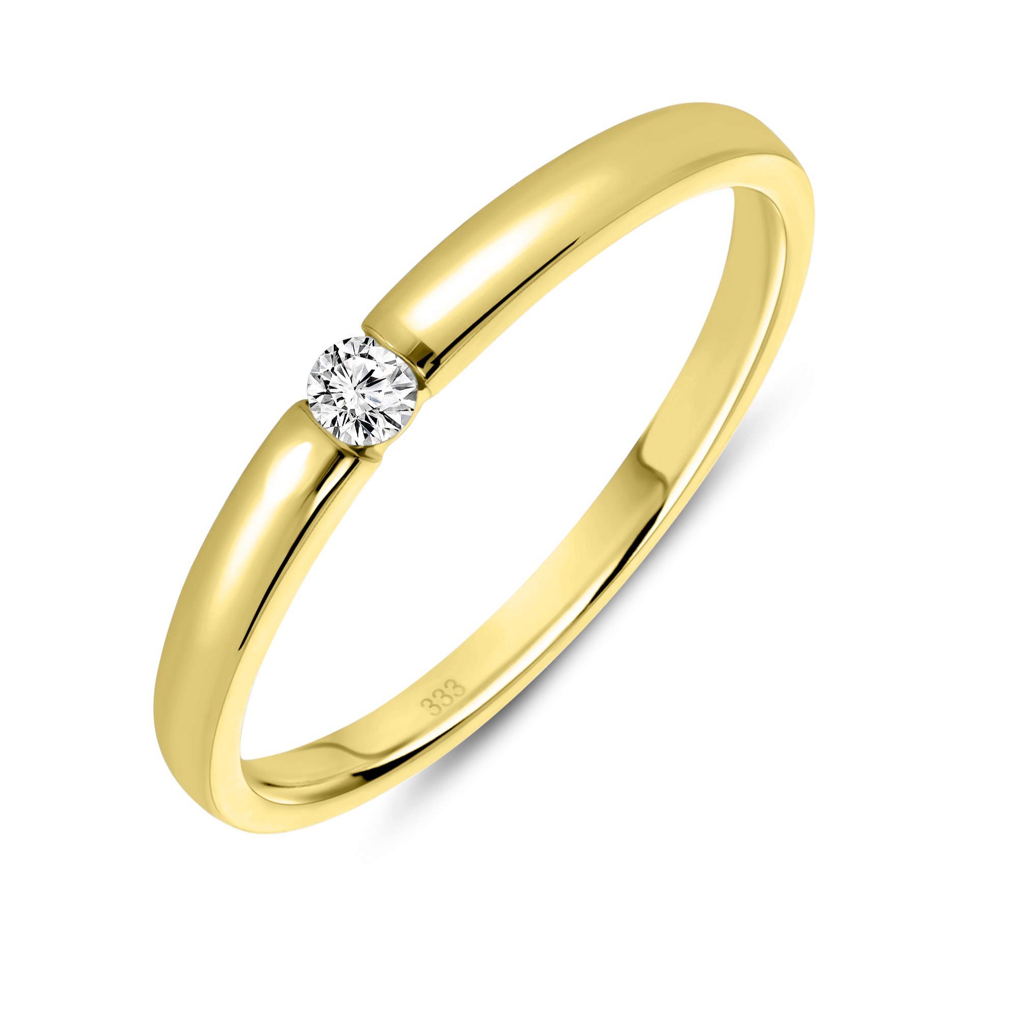 MIORE Anello Solitario da Donna, Vero Oro Bianco Oro Giallo 8KT 333 con Diamante Naturale Ct. 0,05. Anello di Fidanzamento Classico con Brillante solitario, Anello anallergico. …