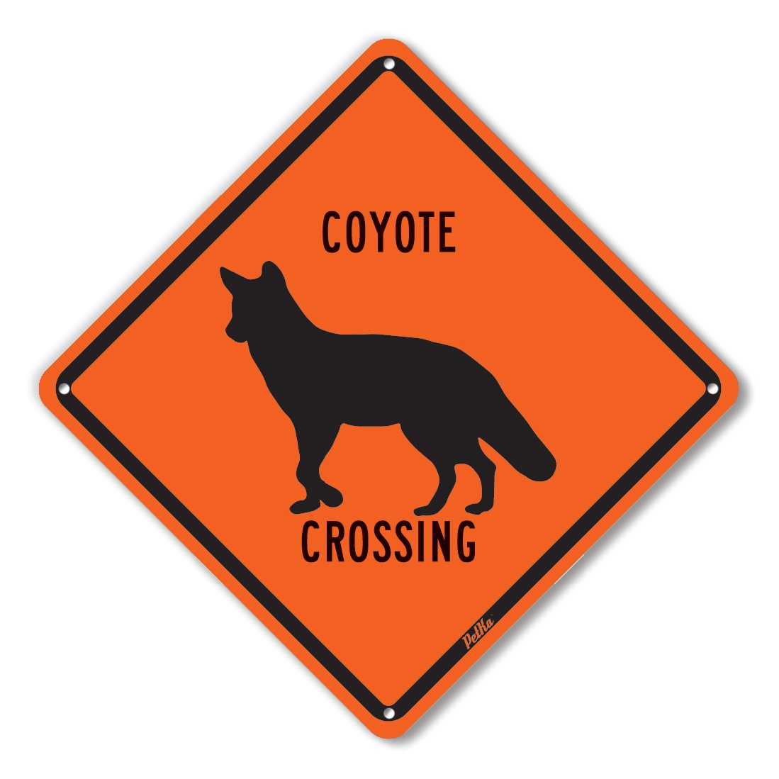 PetKa Signs and Graphics PKAC-0133-NA_10x10 "Coyote Crossing" Aluminum Sign, 10" x 10", Black on Orange