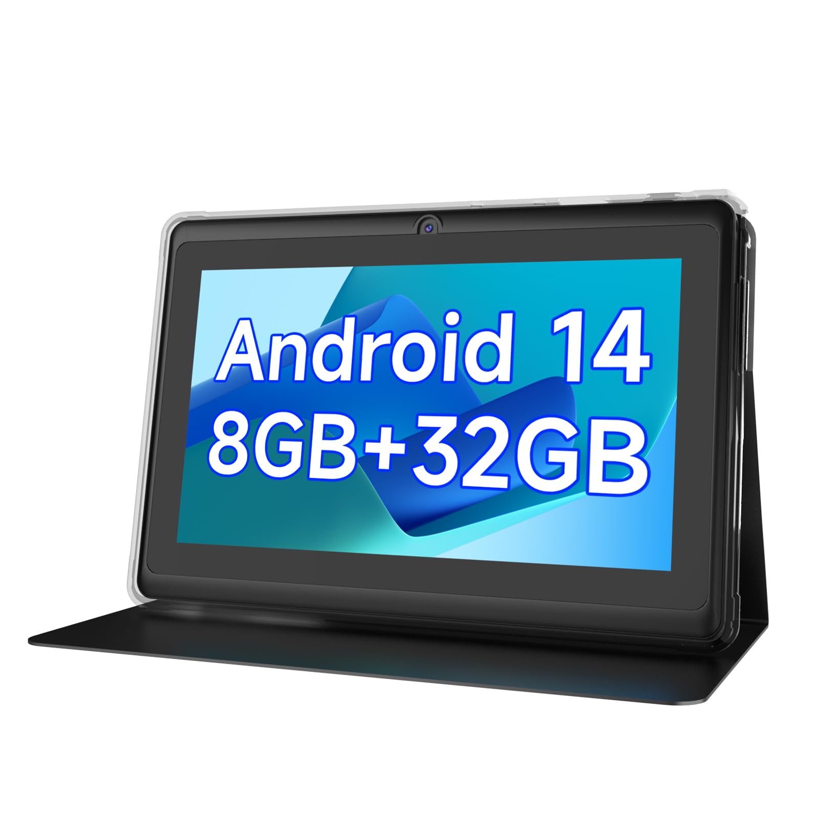 Tableta de 7 pulgadas Android 14 Tabletas, 8 GB de RAM, 32 GB de ROM 1 TB expandible, procesador de cuatro núcleos, Tablet PC, WiFi, Bluetooth, batería de 3000 mAh, pantalla táctil IPS HD de 1024 x 600, cámara dual de 2MP + 5MP, certificación GMS