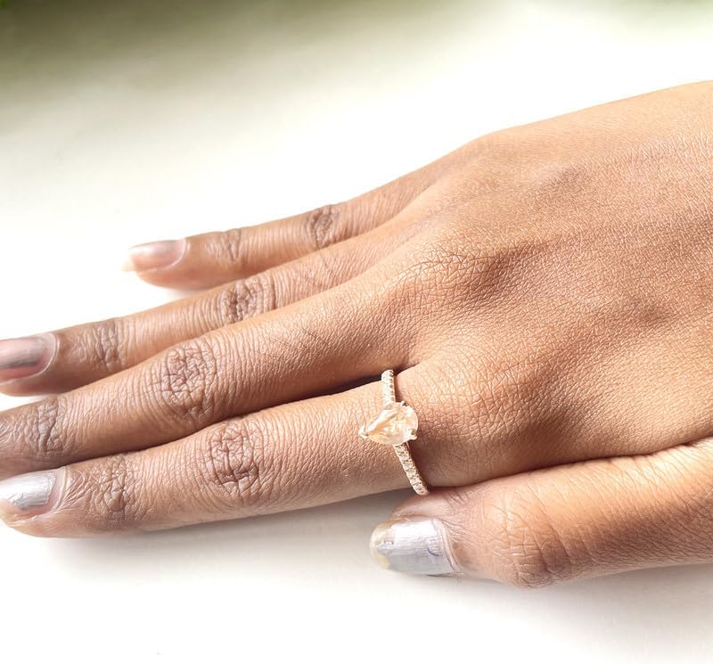 Pear Cut Morganite & Diamond Engagement Ring, 14k Gold Finish Pear Shape Morganite Solitaire With Accent Bridal Ring, Topaz & Diamond Ring