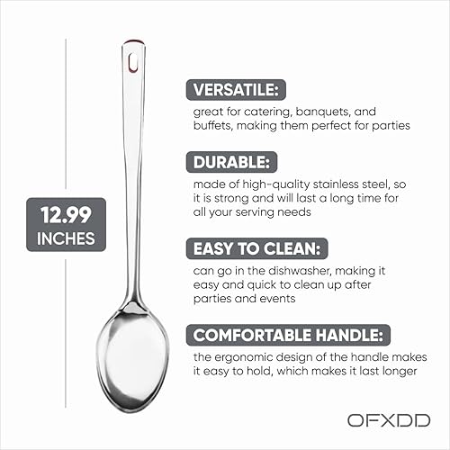 Miniatura 3 de Cucharas de servicio de restaurante para fiestas de 12.99 pulgadas - Cucharas grandes para servir - Cucharas de acero inoxidable para servir bufé,