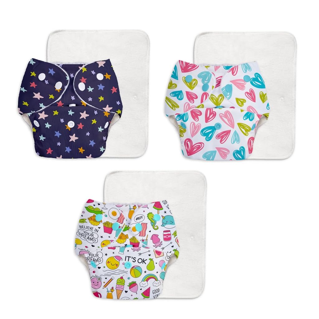 Superbottoms Basic Leakage-proof advanced cloth diapers for babies, High Absorbent 100% cotton 3 reusable diaper and 3 insert pad Combo Pack washable cloth diaper 3M -3Years Adjustable, Reduces Rash - 3P-picture-33