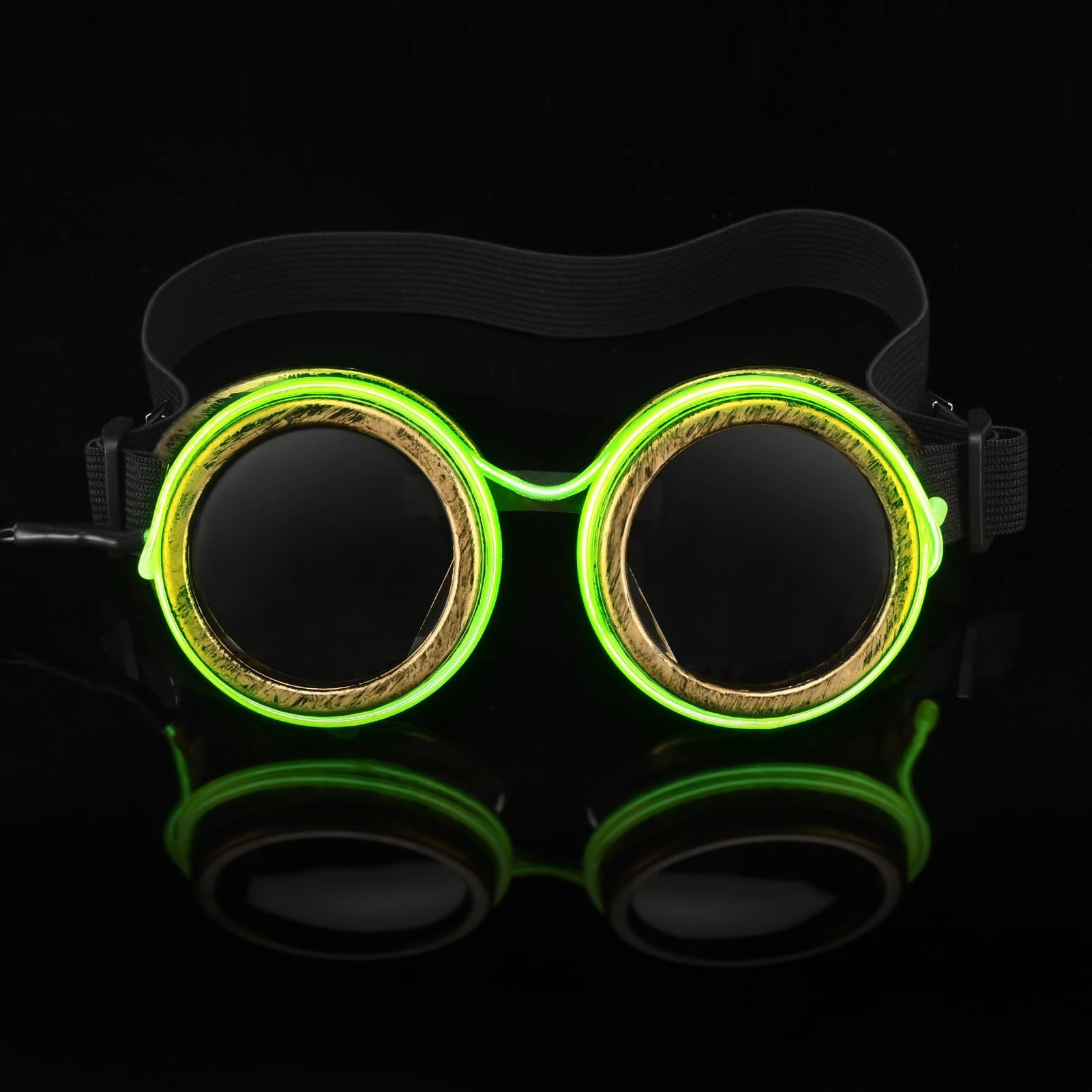 ZONGHUN LED Steampunk Goggles, Steampunk Glasses Glow in the Dark, Vintage Goggles Halloween Costume Accessory (Bronze)