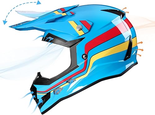 Miniatura 5 de GLX - Casco de cara completa GX623 DOT para motocrós, motocicleta y cuatrimoto todoterreno para niños y jóvenes conjunto de casco de cara completa,