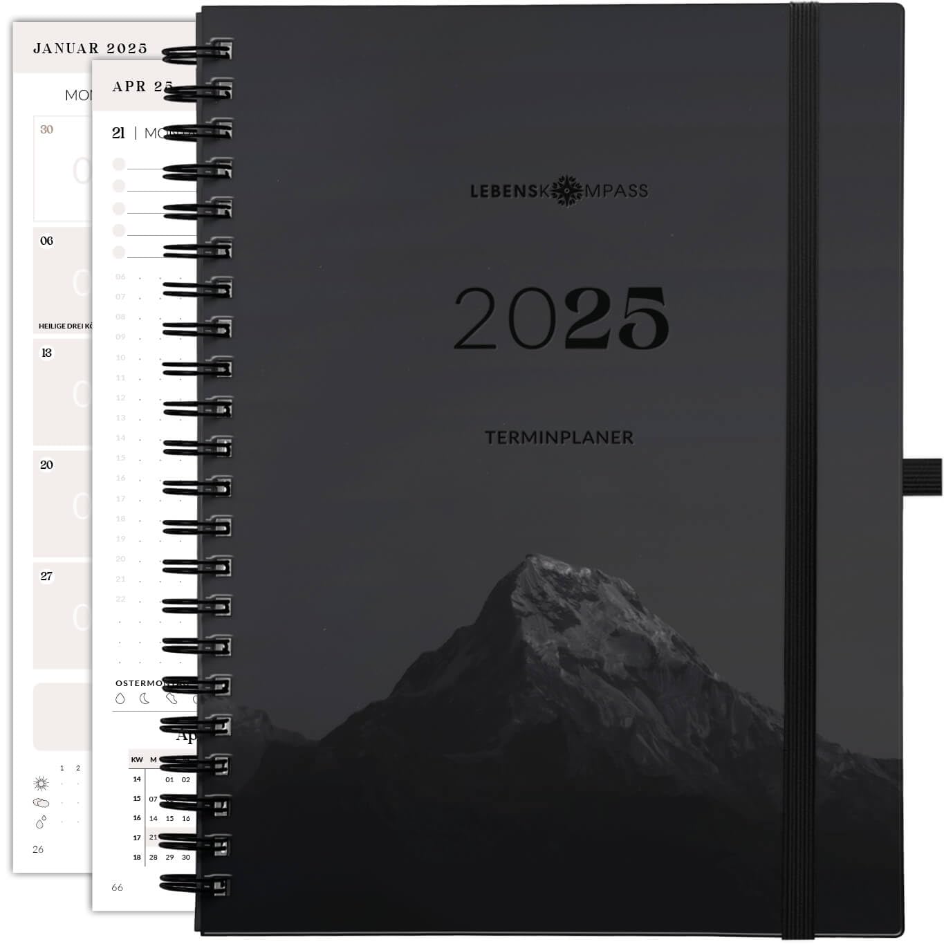 Lebenskompass Ringbuch Kalender 2025 Buchkalender A5 "BERG" Schöner Wochenkalender