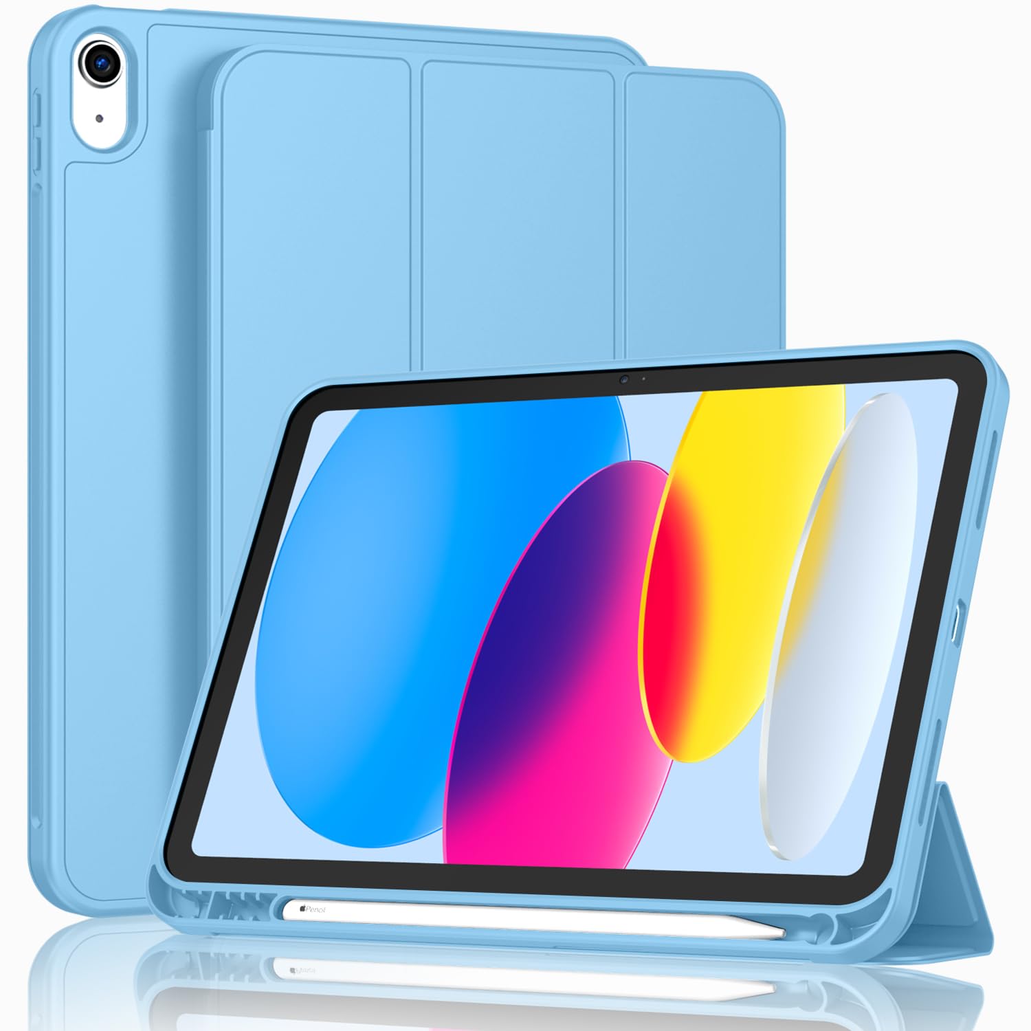 ToaPoia Case for iPad (A16) 11 Inch 2025/iPad 10th Generation 10.9 Inch 2022, Slim Trifold Stand Protective Cover with Pencil Holder and Soft TPU Back,Support Auto Sleep/Wake (Aure Blue)