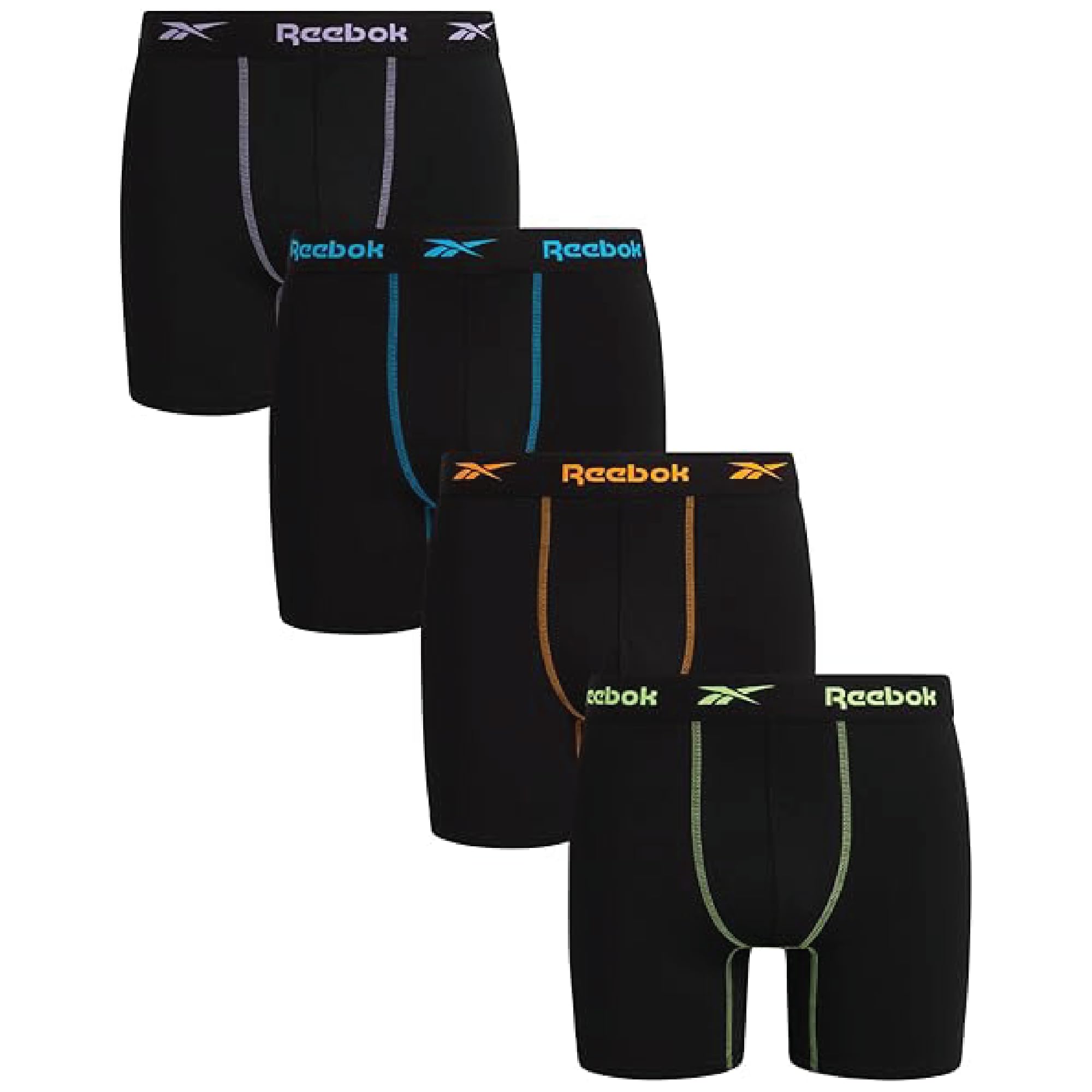 Reebok Mens Boxer Briefs - 4 Pack Stretch Performance 6" Inseam Moisture Wicking Mens Underwear Boxers with Contour Pouch