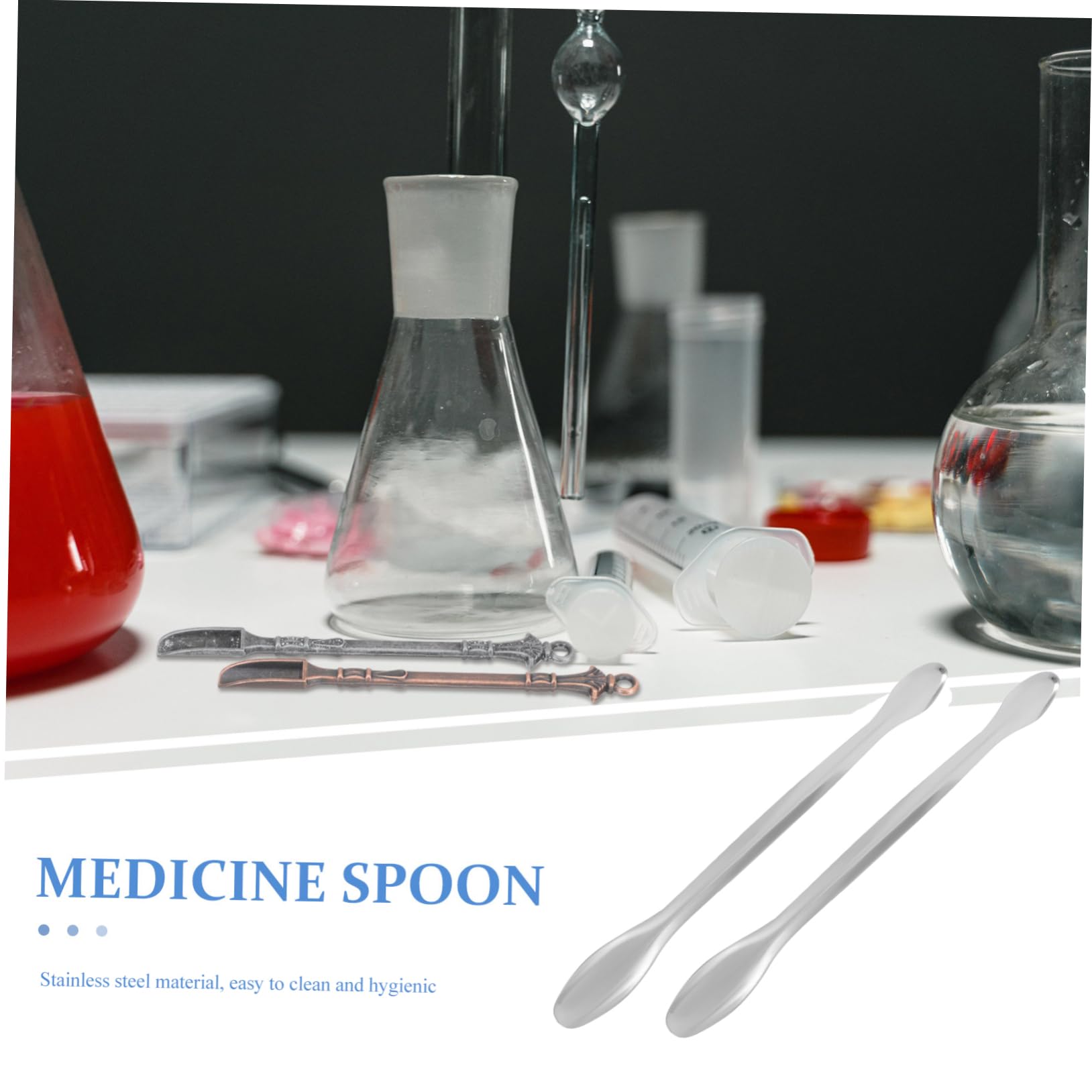 Mini Cuillères à Usage Médical en Acier Inoxydable 10 Cuillères de Laboratoire Argentées à Double Tête, Robustes pour Prélèvement et Expérimentation en Laboratoire