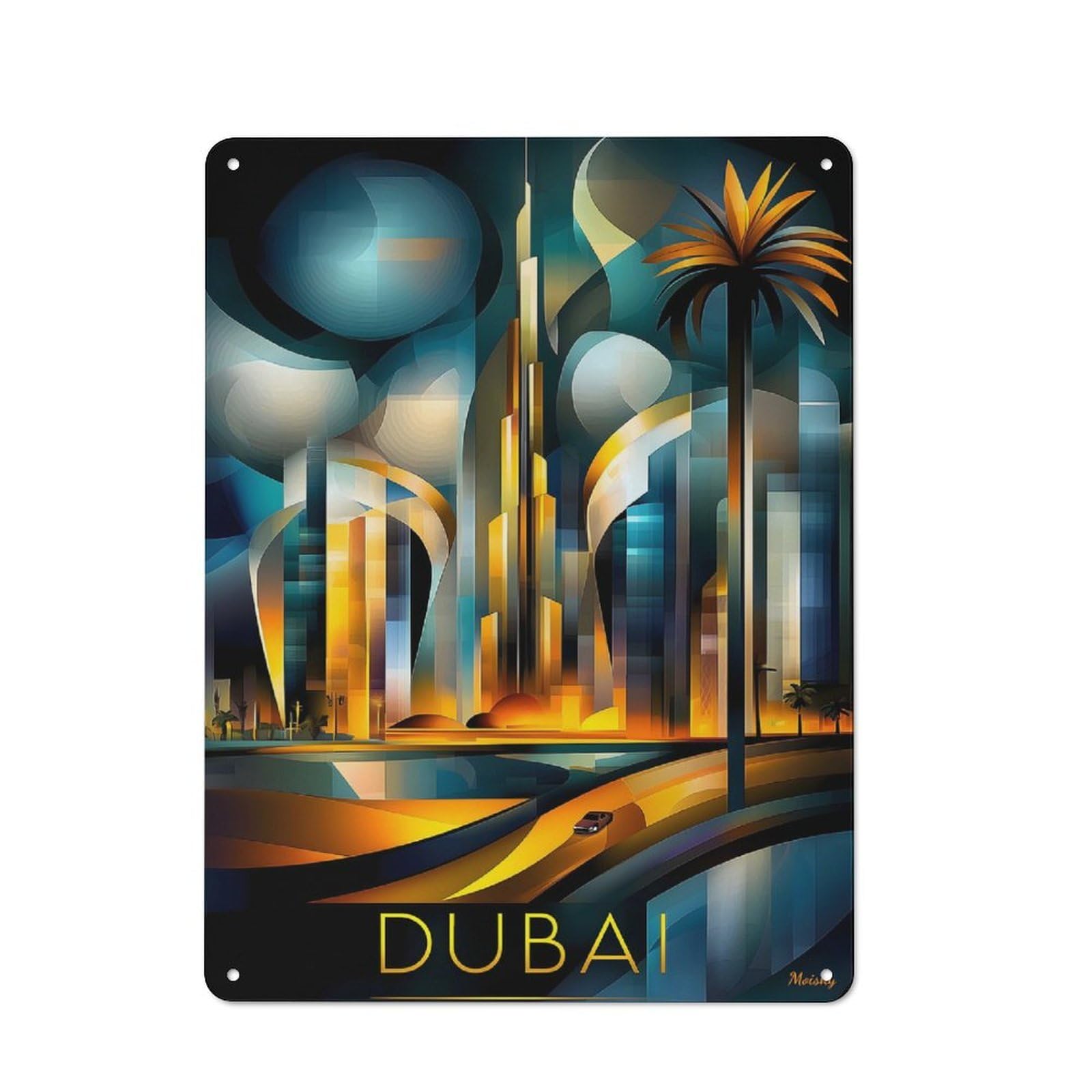 Junmoney Dubai Futuristic Cubism – Modern Geometric Sk Yline Friendly Metal Wall Decor 40X30cm, Decorative Metal Plaque For Tea Room, Shop Wall Or Breakfast Area