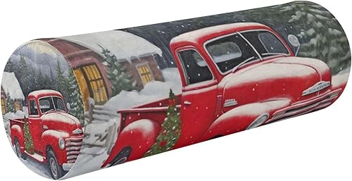 xigua Red Truck Farm - Almohada de cuello de Navidad para alivio del cuello con funda extraíble lavable, cojín redondo de espuma viscoelástica,