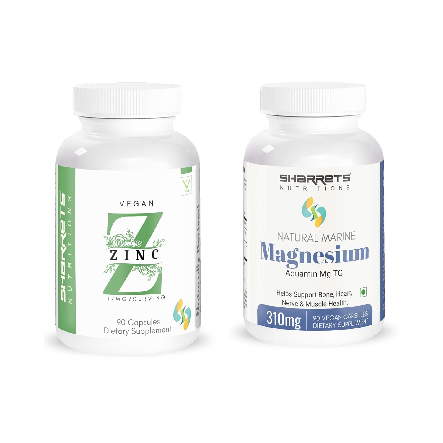 Sharrets Vegan Zinc and Magnesium Supplements I Non GMO Gluten Free