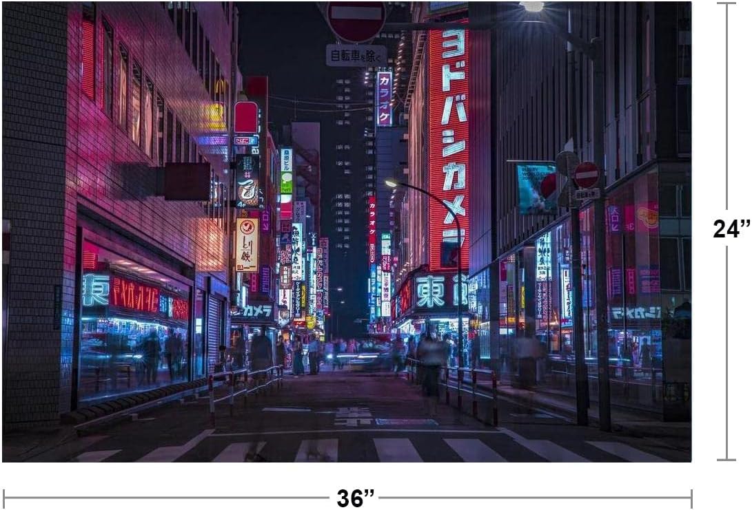 Neon Tokyo Poster Lofi Decor Neon Building Street Lights Night Downtown Shinjuku Tokyo Japan Skyline Photo Japanese Tokyo China Beijing Asia Asian Lights Cool Wall Art Print Poster 36x24