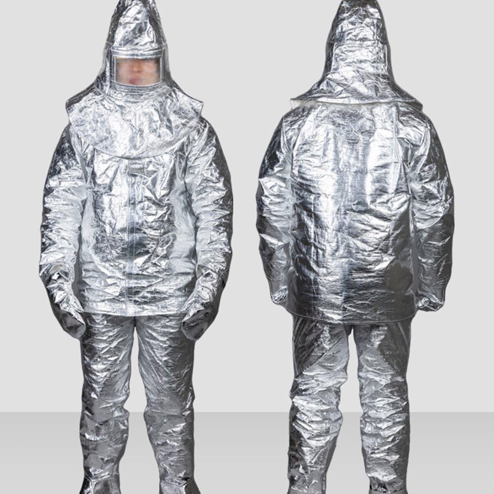 Combinaison De Protection Contre Les Radiations, Résistante À Chaleur Ignifugée, pour Pompiers, Tenue Aluminisée Complète avec Capuche, Bottes, Résistance Au Feu Jusqu'à 1000 Degrés.