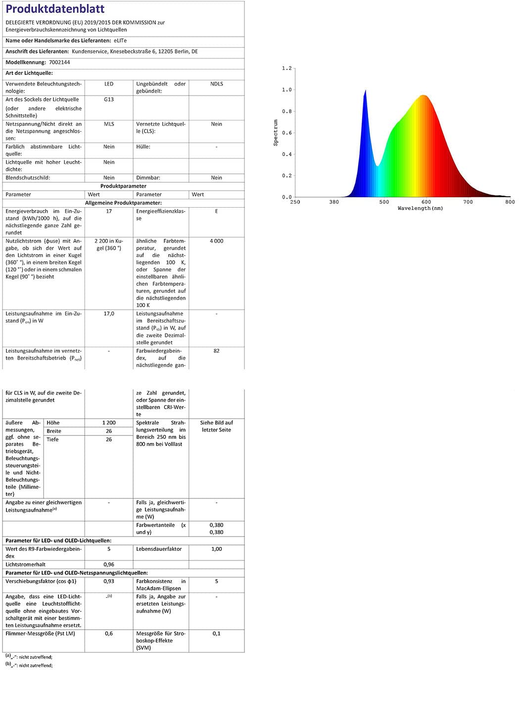 eLITe LED Röhre T8, 120cm, sehr hell, 2200lm, 17W, 840, 4000 Kelvin, Universalweiß, 330 Grad, homogenes Licht, Glas, langlebig 50.000h, 5 Jahre Garantie, 26mm Durchmesser, inkl. Starter, 5 Stück