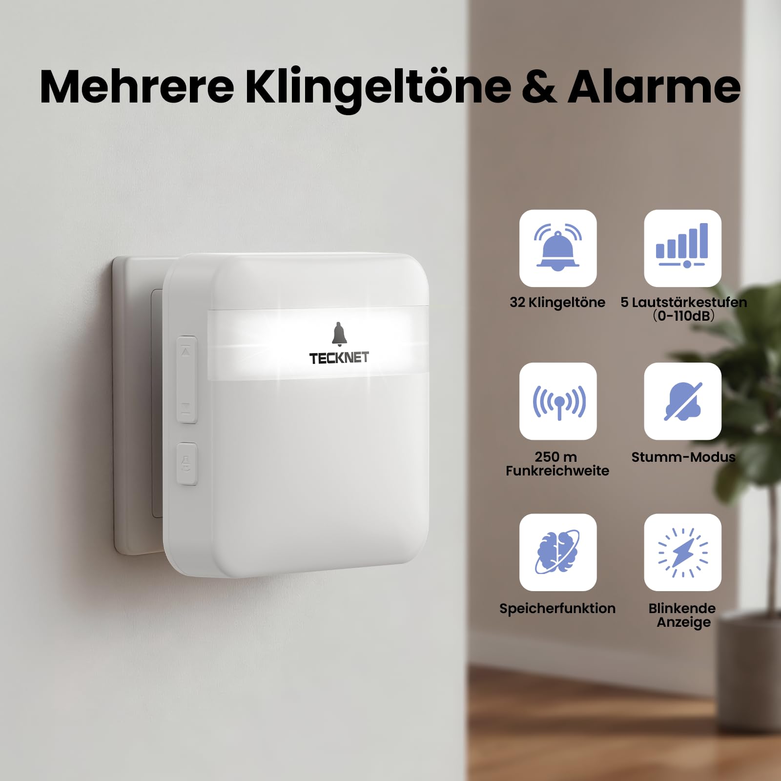 TECKNET Detector de continuidad inalámbrico Sensor de Movimiento Alarma Puerta Tienda PIR Sensor de Movimiento Puerta Radio Timbre