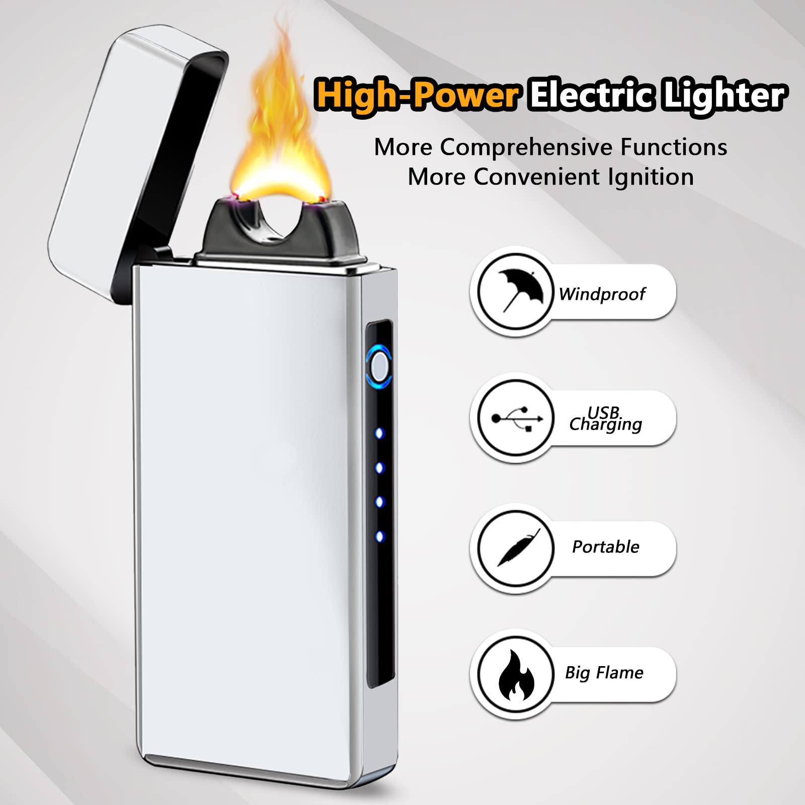 Accendino elettrico a doppio arco al plasma con indicatore LED della batteria, accendino ricaricabile USB, confezione regalo (argento)