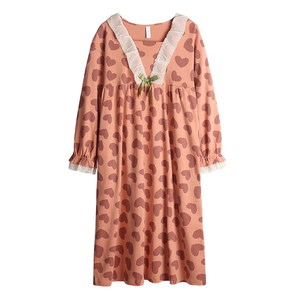 Camicia Da Notte Donna - Camicia Da Notte In Pizzo Con Colletto Quadrato Camicia Da Notte In Cotone Camicia Da Notte Lunga Da Principessa Carina Camicia Da Notte A Maniche Lunghe Con Stampa A Cuore